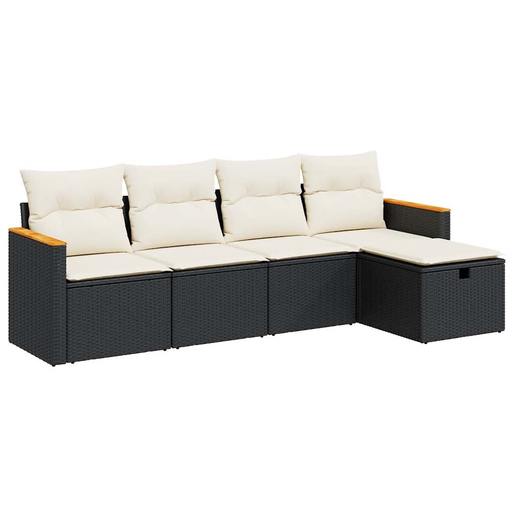 Set Divani da Giardino 5 pz con Cuscini in Polyrattan Nero