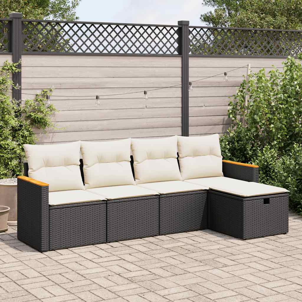 Set Divani da Giardino 5 pz con Cuscini in Polyrattan Nero