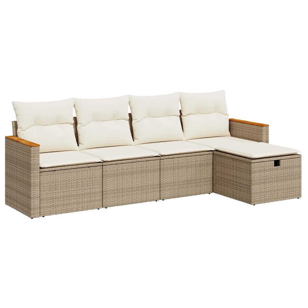 Set Divano da Giardino 5 pz con Cuscini Beige in Polyrattan