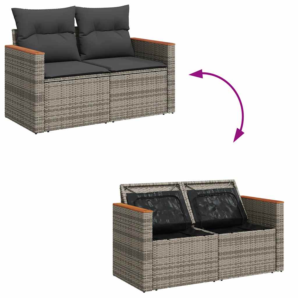 Set Divano da Giardino 5 pz con Cuscini Grigio in Polyrattan