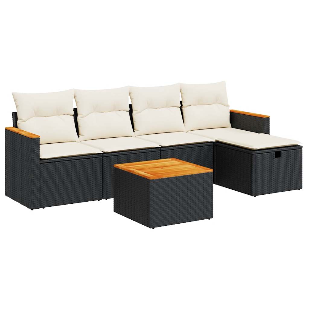 Set Divano da Giardino 6 pz con Cuscini Nero in Polyrattan