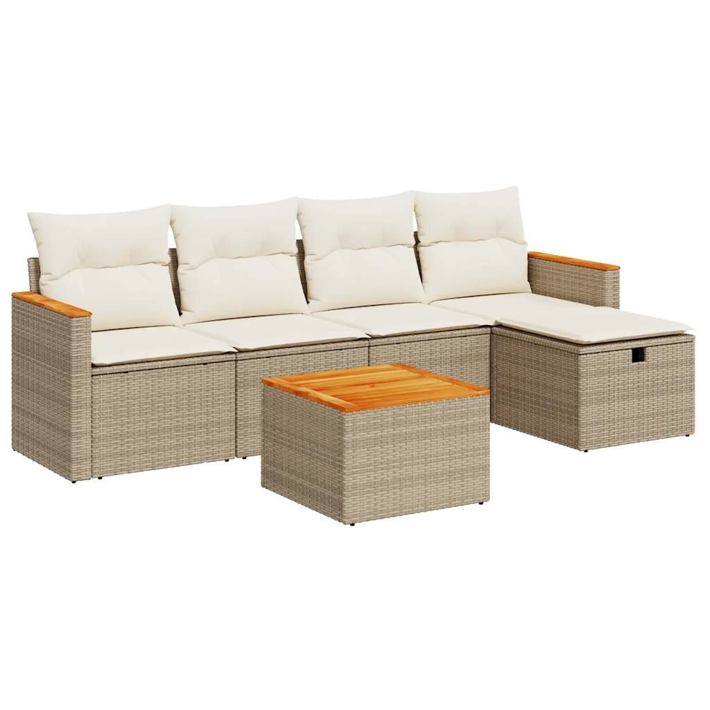 Set Divano da Giardino 6 pz con Cuscini Beige in Polyrattan