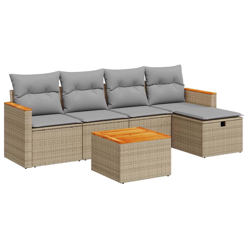 Set Divano da Giardino 6 pz con Cuscini Beige in Polyrattan