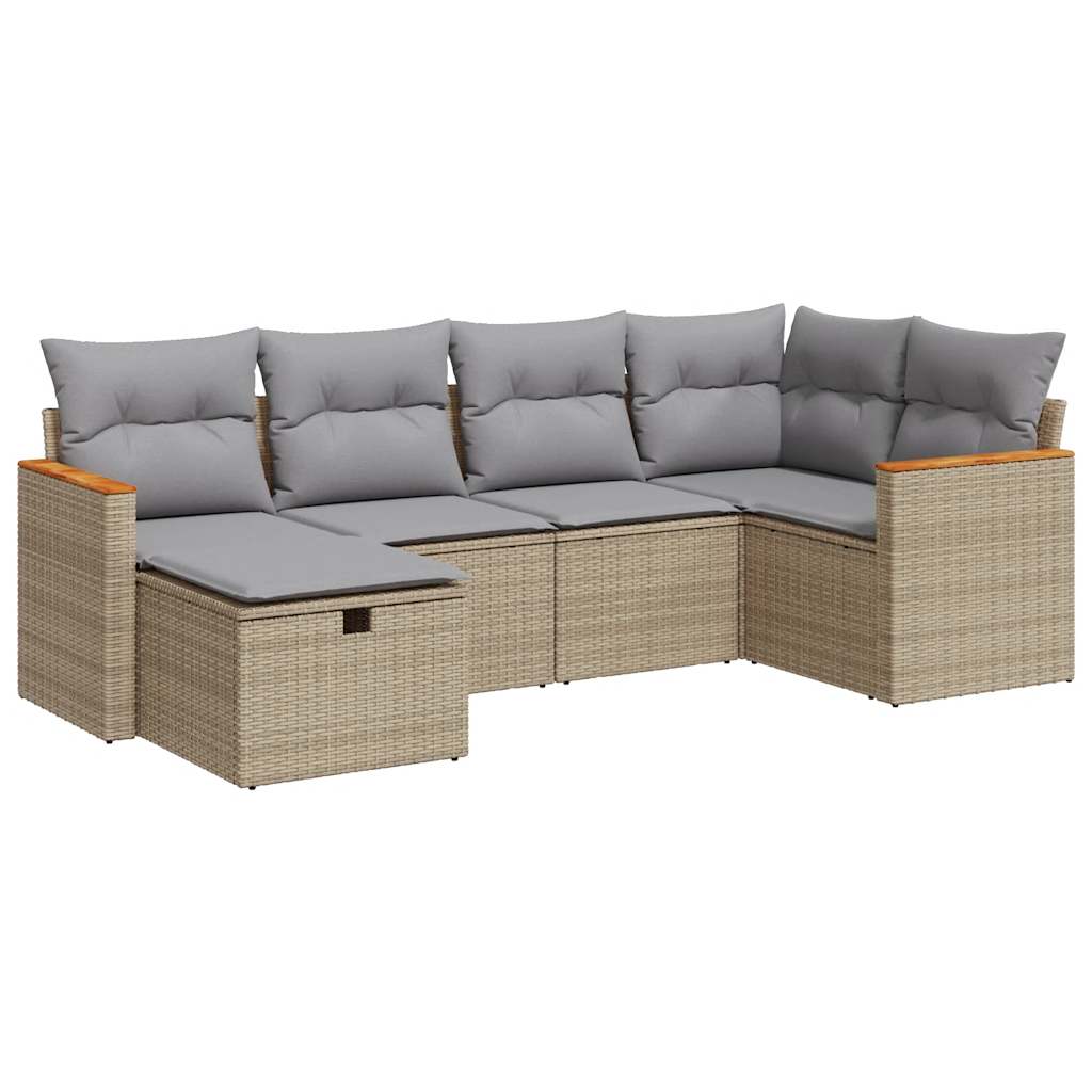 Set Divano da Giardino 6 pz con Cuscini Beige in Polyrattan