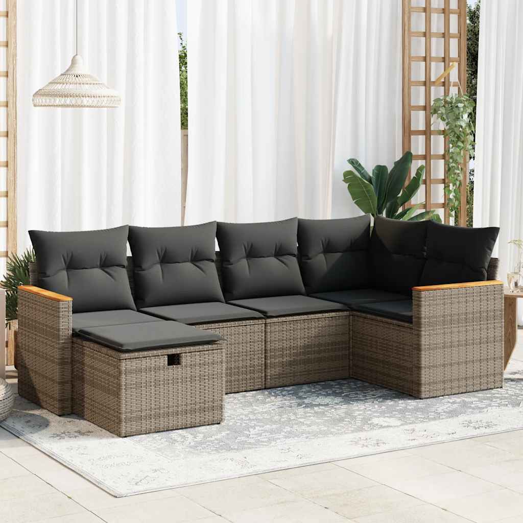 Set Divano da Giardino 6 pz con Cuscini Grigio in Polyrattan