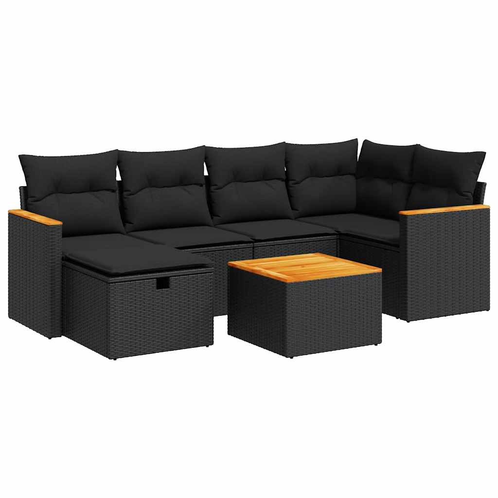 Set Divani da Giardino con Cuscini 7pz Nero Polyrattan