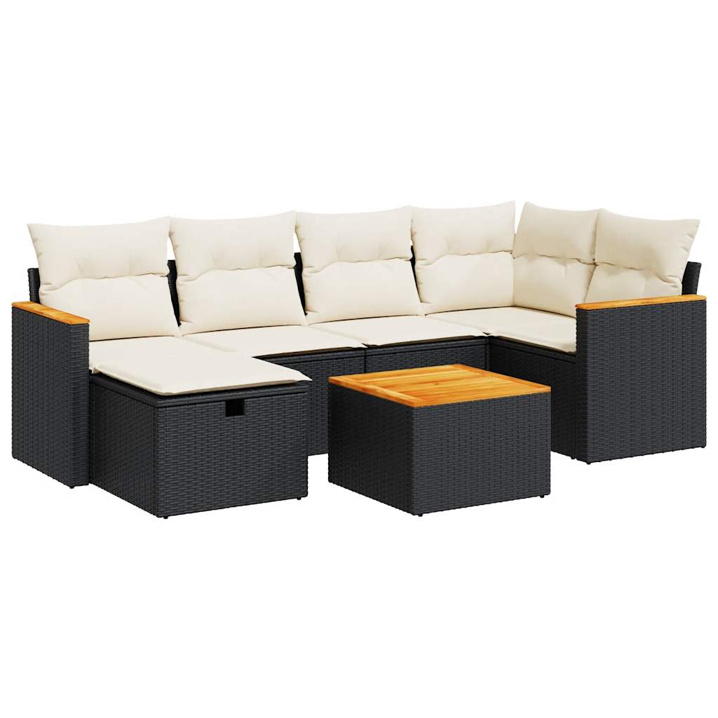 Set Divani da Giardino con Cuscini 7pz Nero Polyrattan