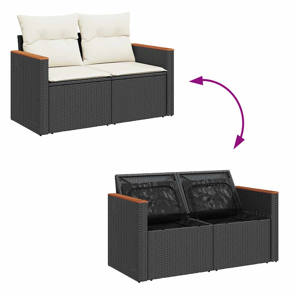 Set Divani da Giardino con Cuscini 7pz Nero Polyrattan