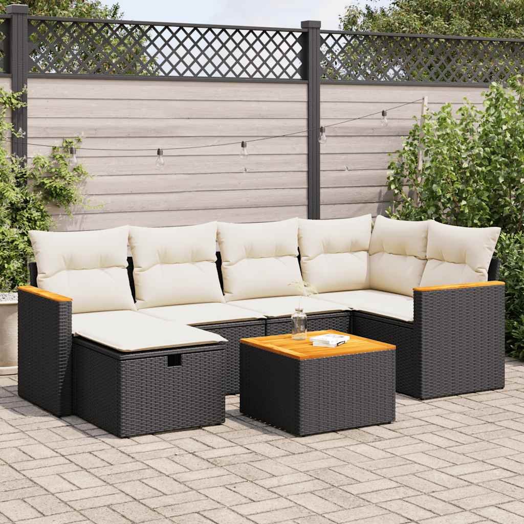 Set Divani da Giardino con Cuscini 7pz Nero Polyrattan