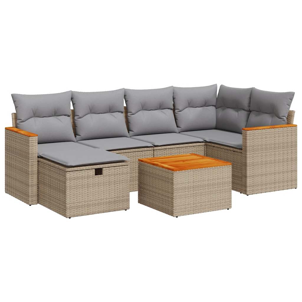 Set Divani da Giardino 7 pz con Cuscini Beige in Polyrattan