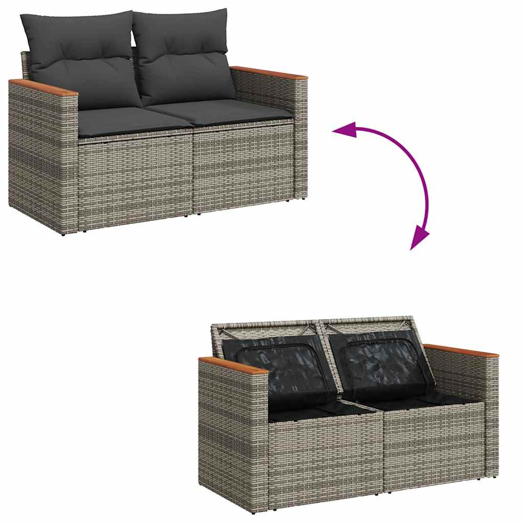 Set Divani da Giardino 7 pz con Cuscini Grigio in Polyrattan