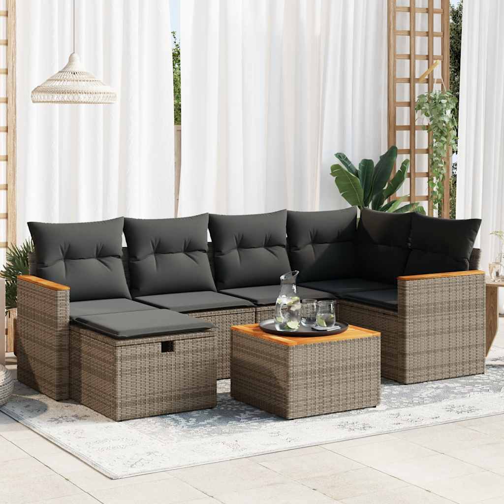 Set Divani da Giardino 7 pz con Cuscini Grigio in Polyrattan