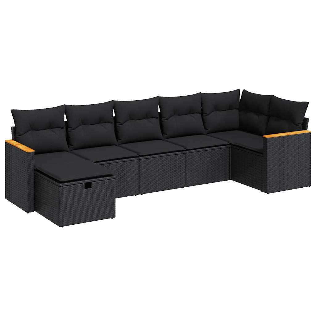 Set Divani da Giardino con Cuscini 7pz Nero Polyrattan