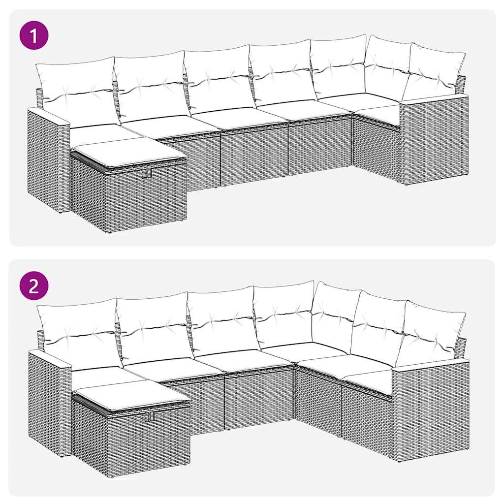 Set Divani da Giardino con Cuscini 7pz Nero Polyrattan