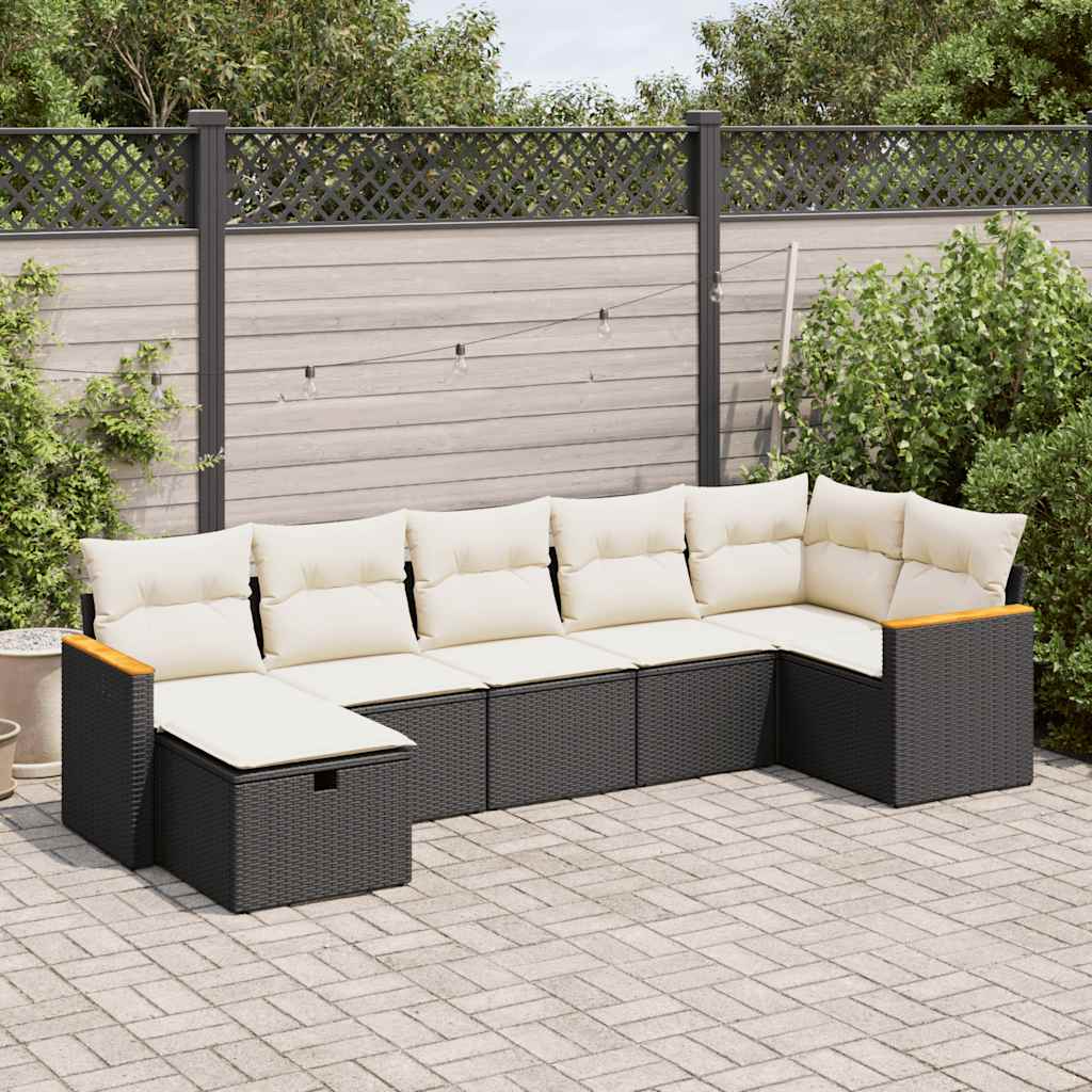 Set Divani da Giardino con Cuscini 7pz Nero Polyrattan