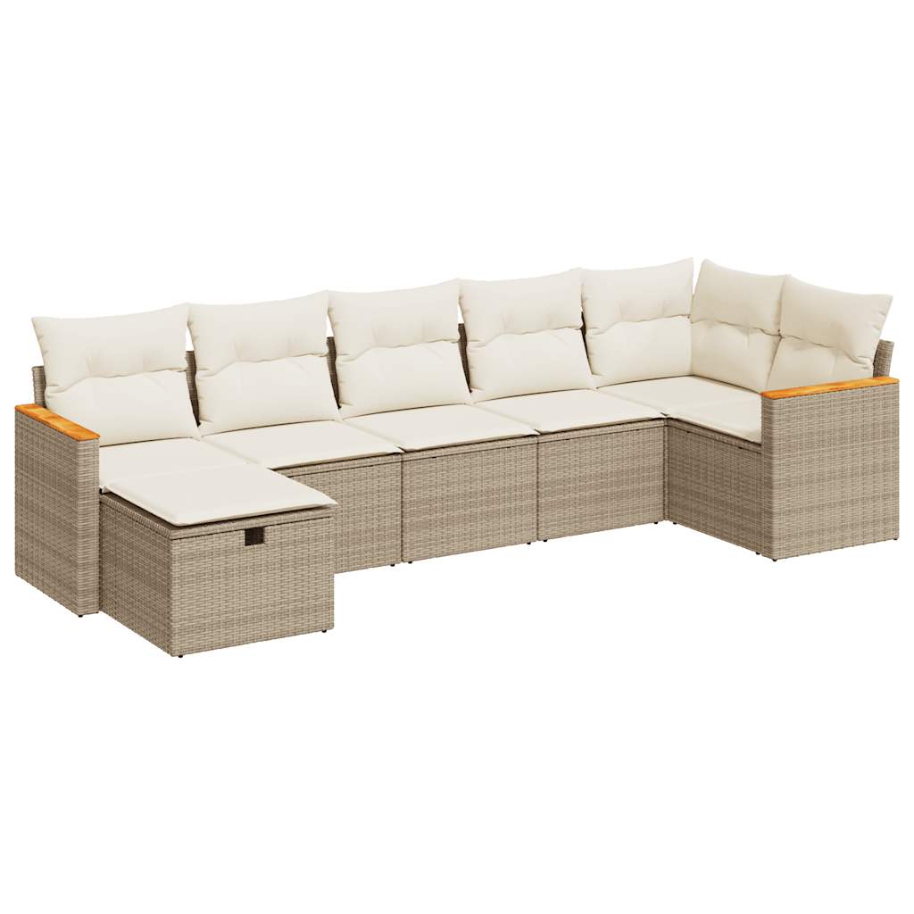 Set Divani da Giardino 7 pz con Cuscini Beige in Polyrattan