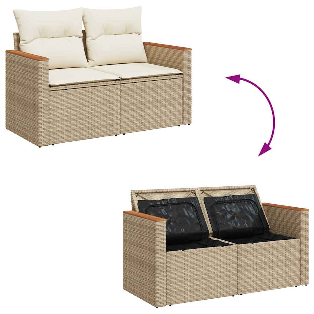 Set Divani da Giardino 7 pz con Cuscini Beige in Polyrattan