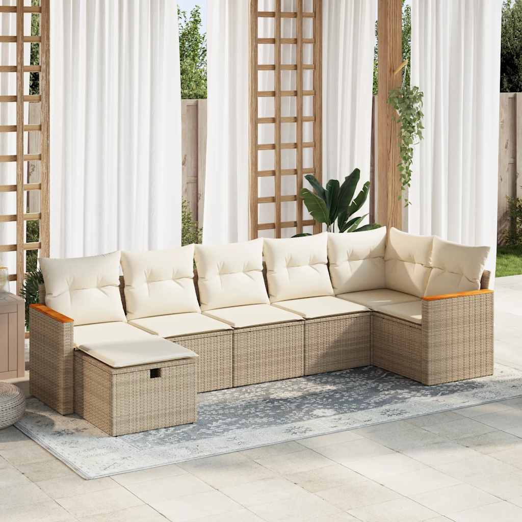 Set Divani da Giardino 7 pz con Cuscini Beige in Polyrattan