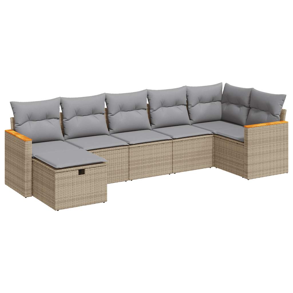 Set Divani da Giardino 7 pz con Cuscini Beige in Polyrattan