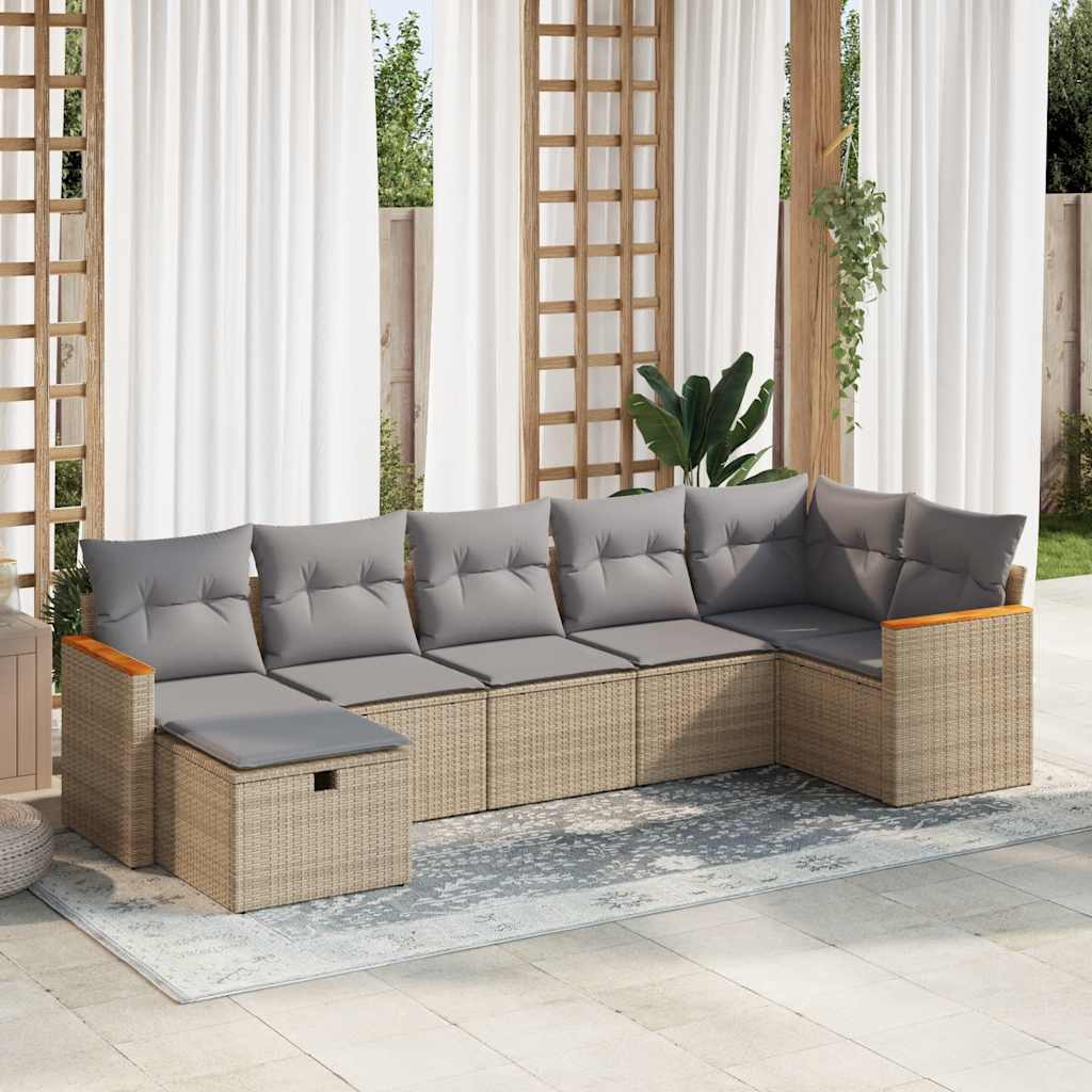 Set Divani da Giardino 7 pz con Cuscini Beige in Polyrattan