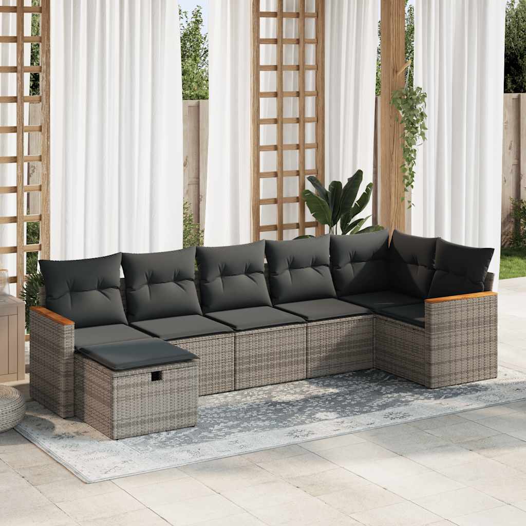 Set Divani da Giardino 7 pz con Cuscini Grigio in Polyrattan