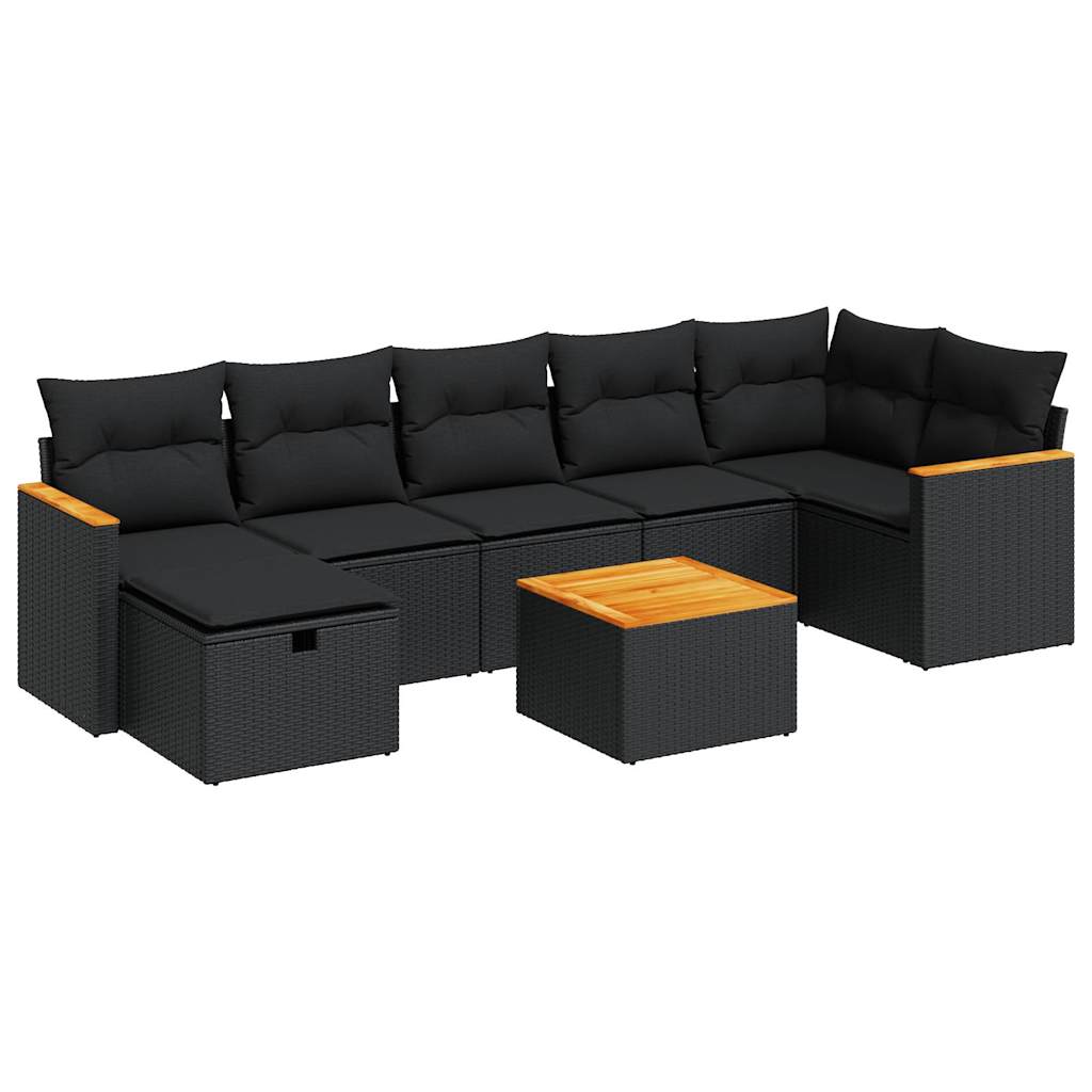 Set Divani da Giardino con Cuscini 8 pz Nero in Polyrattan