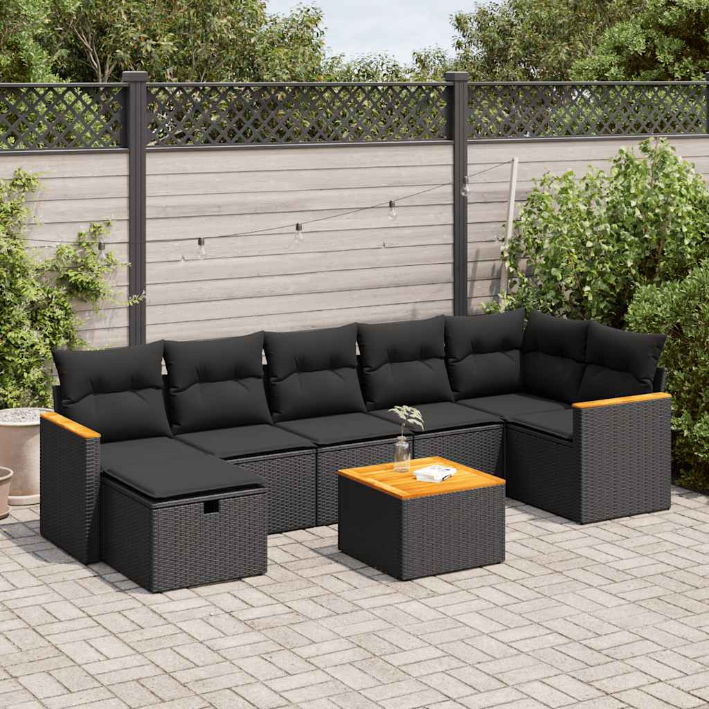 Set Divani da Giardino con Cuscini 8 pz Nero in Polyrattan