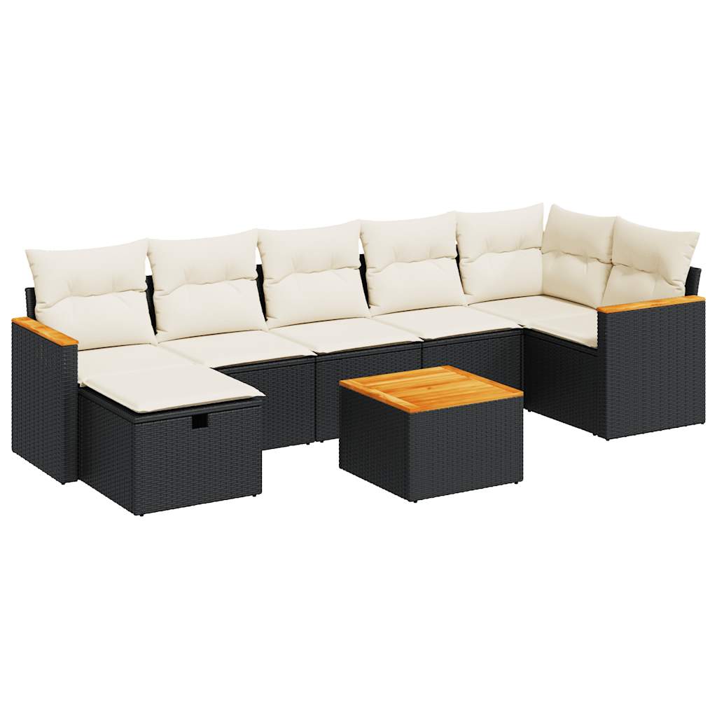 Set Divani da Giardino con Cuscini 8 pz Nero in Polyrattan