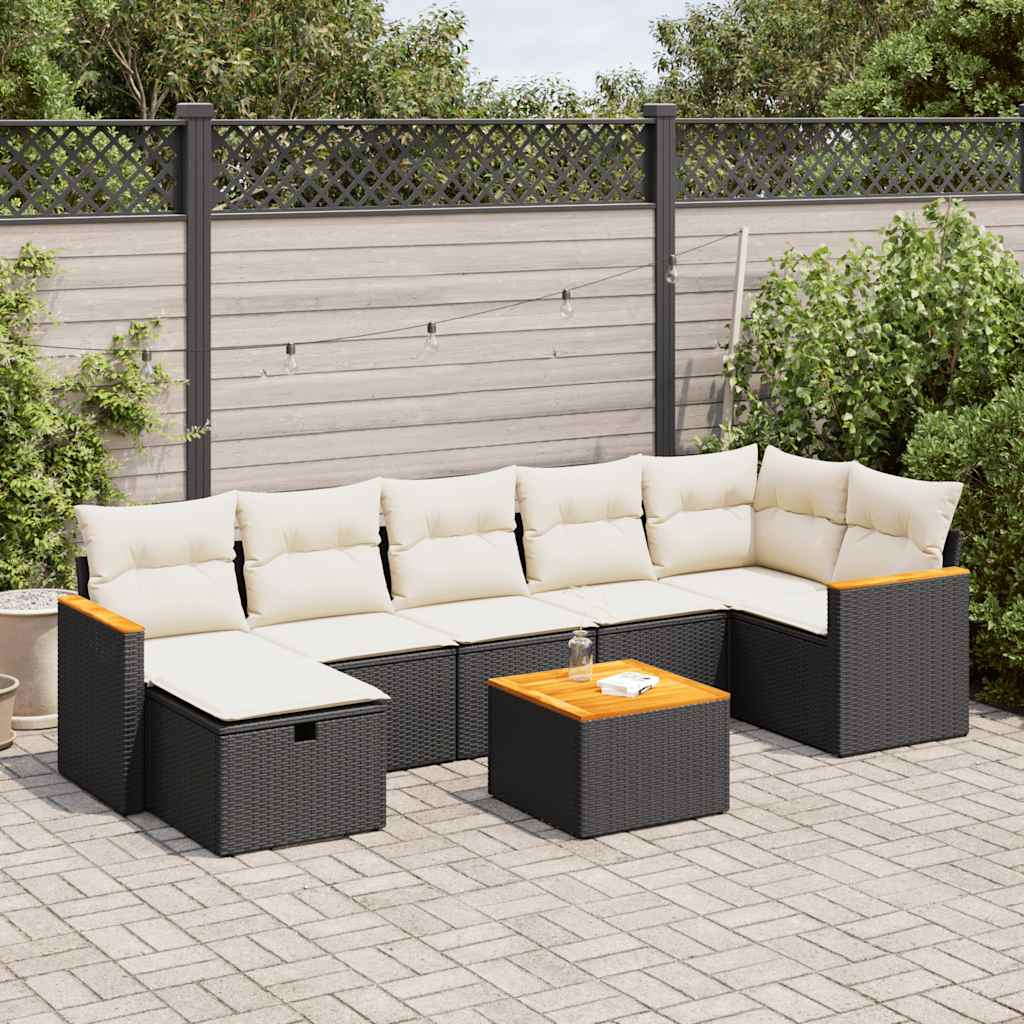 Set Divani da Giardino con Cuscini 8 pz Nero in Polyrattan