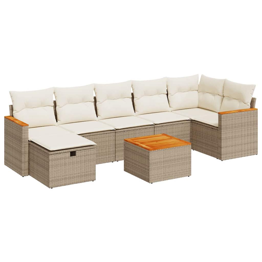 Set Divano da Giardino 8 pz con Cuscini Beige in Polyrattan