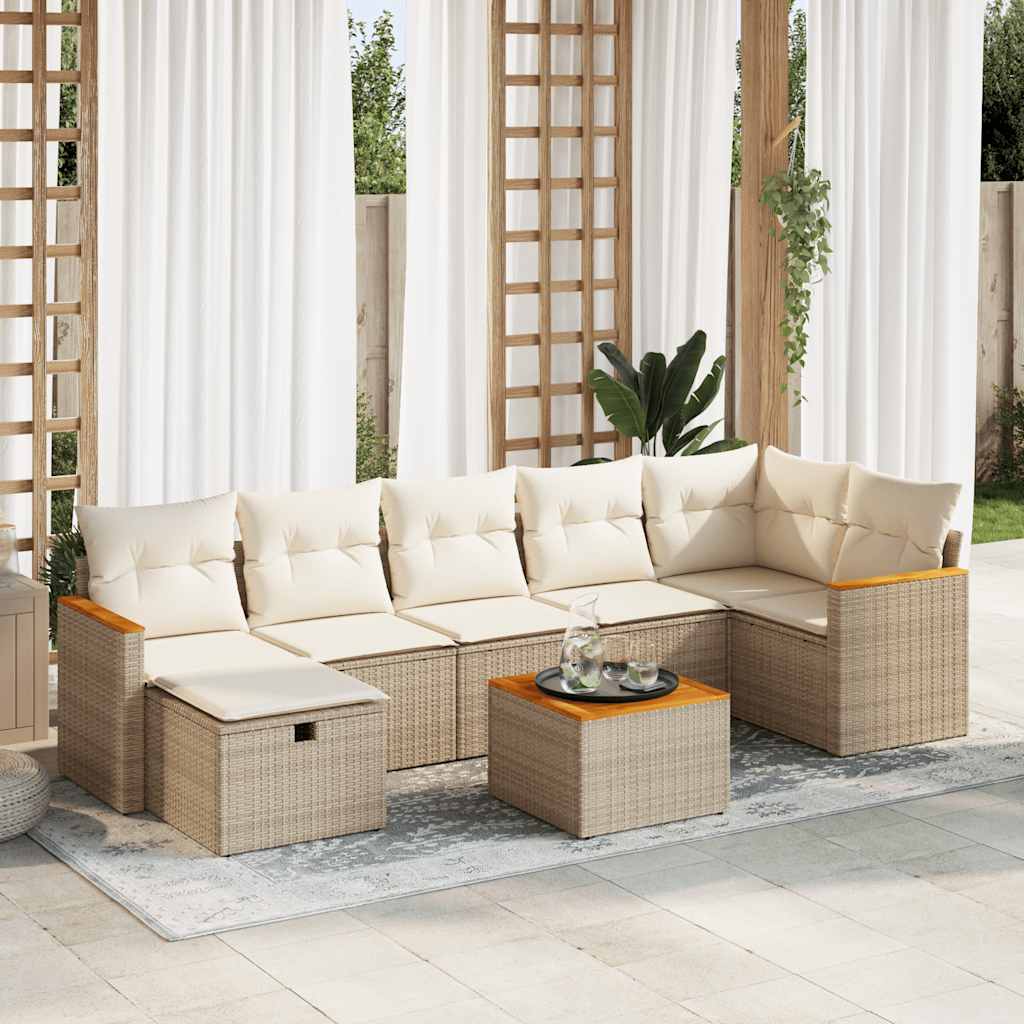 Set Divano da Giardino 8 pz con Cuscini Beige in Polyrattan