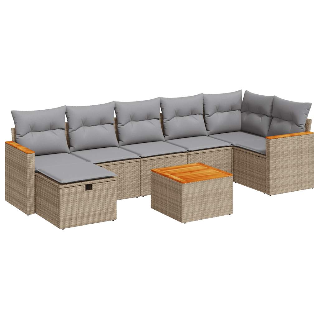 Set Divano da Giardino 8 pz con Cuscini Beige in Polyrattan