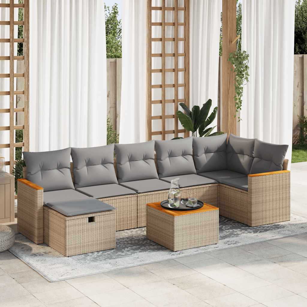 Set Divano da Giardino 8 pz con Cuscini Beige in Polyrattan