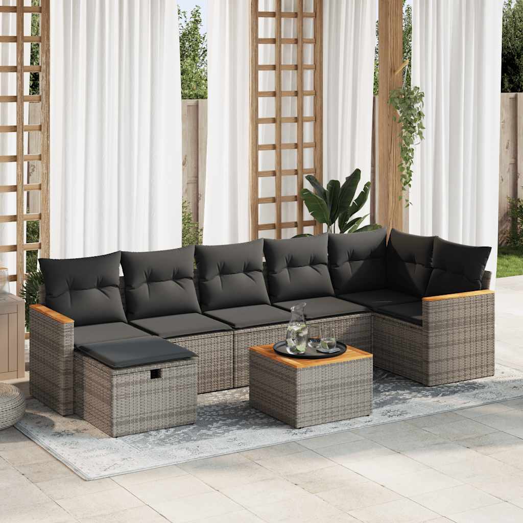 Set Divano da Giardino 8 pz con Cuscini Grigio in Polyrattan