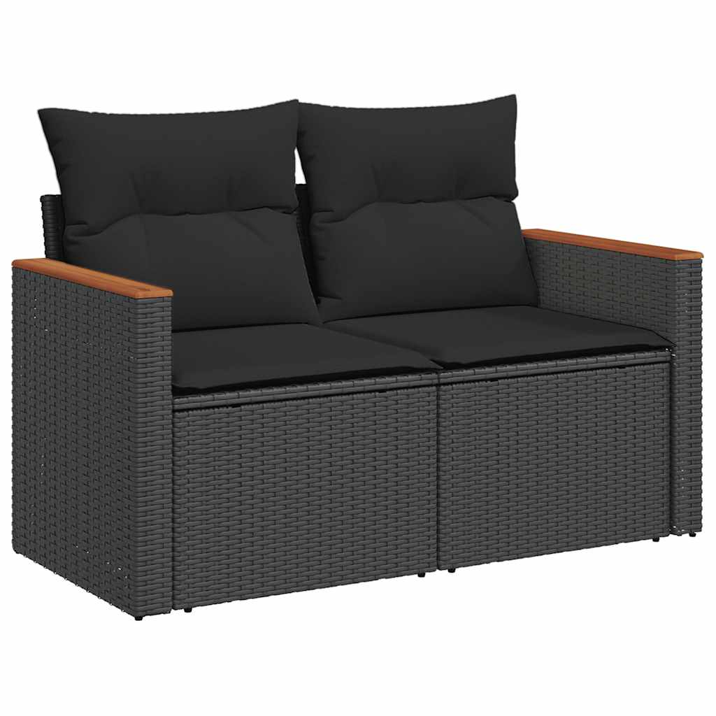 Set Divano da Giardino 6 pz con Cuscini Nero in Polyrattan