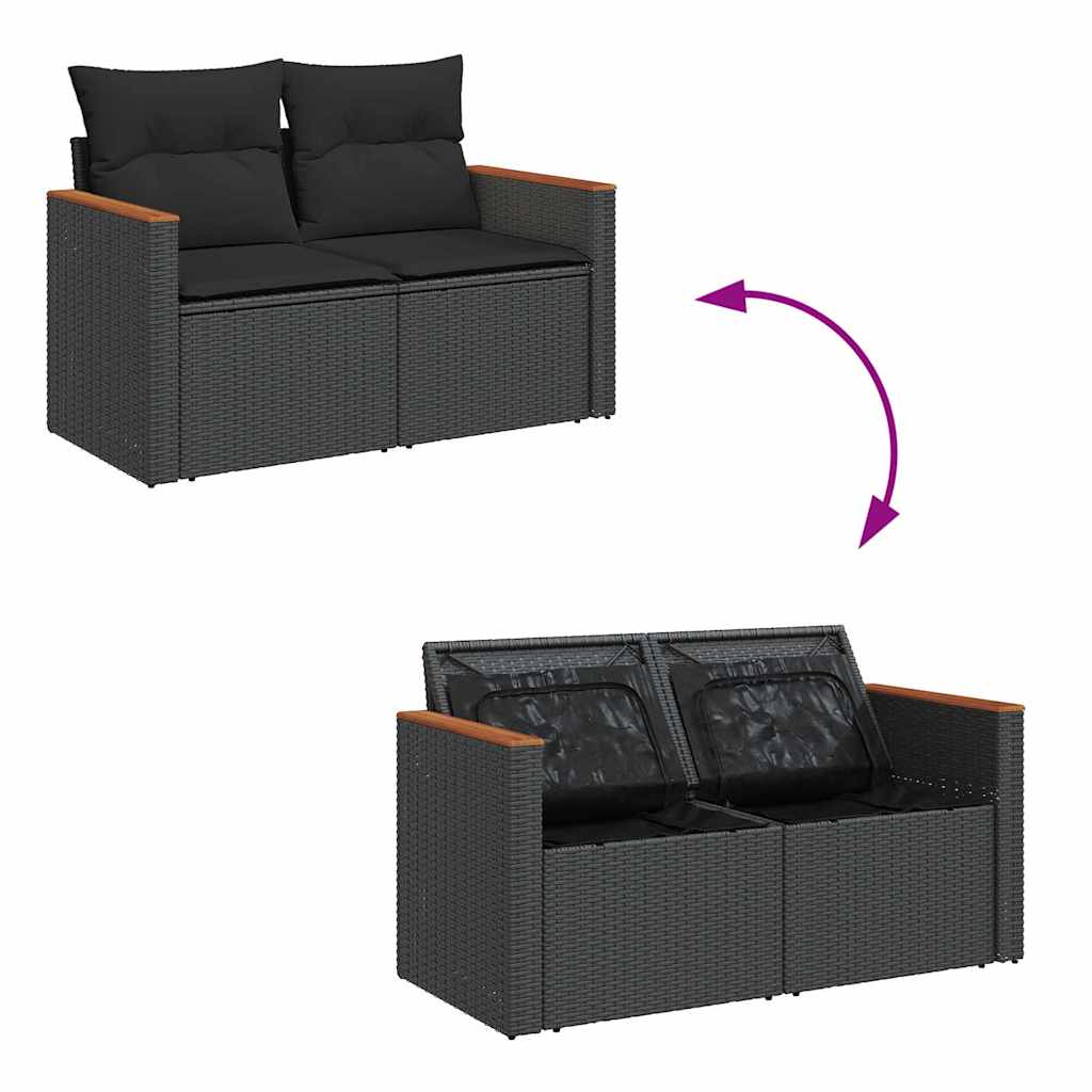 Set Divano da Giardino 6 pz con Cuscini Nero in Polyrattan