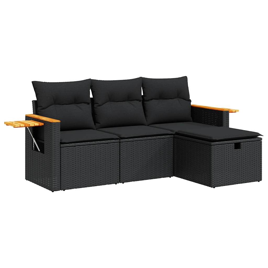 Set Divani da Giardino 4 pz con Cuscini Nero in Polyrattan