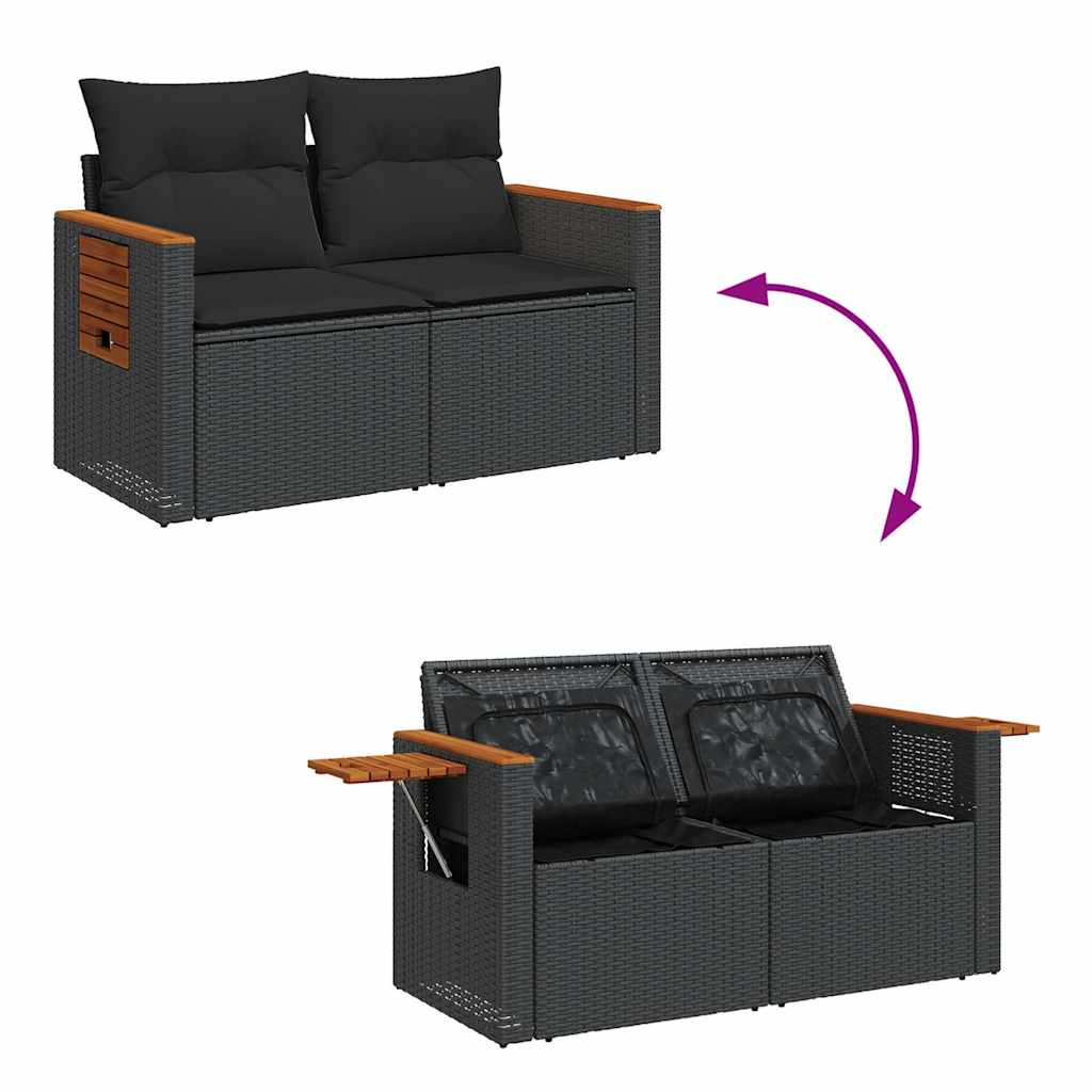 Set Divani da Giardino 4 pz con Cuscini Nero in Polyrattan