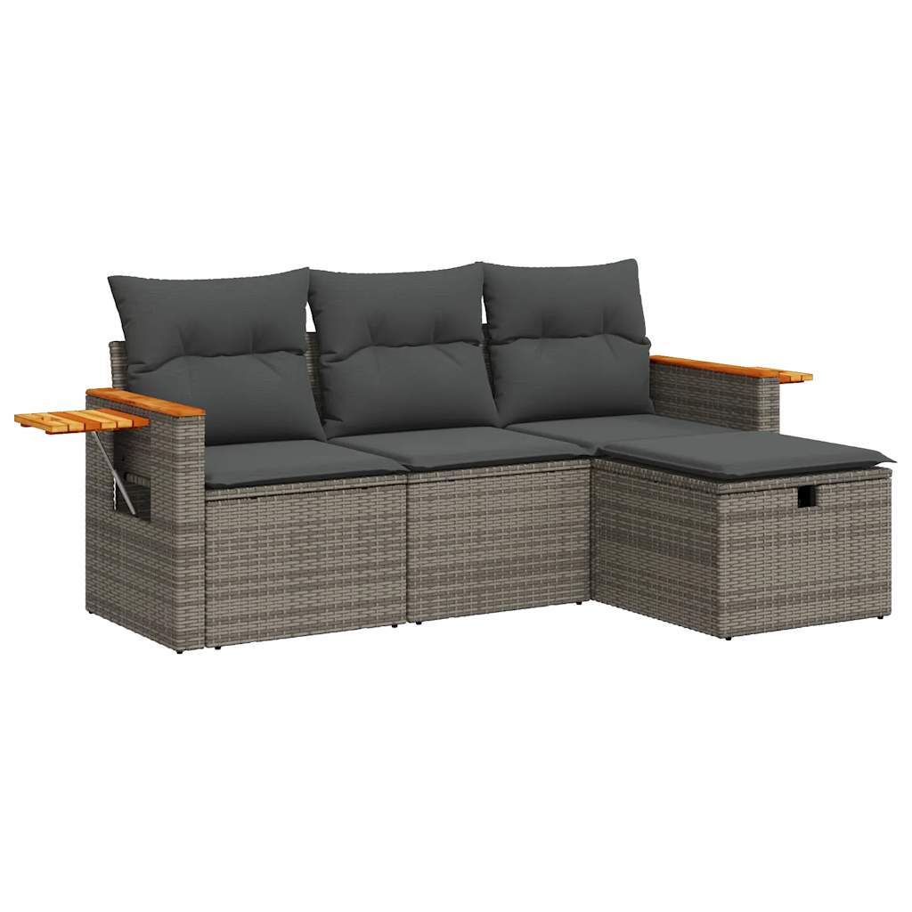 Set Divani da Giardino 4 pz con Cuscini in Polyrattan Grigio