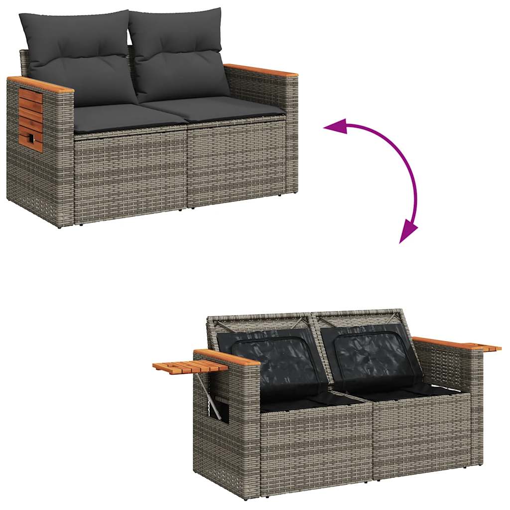 Set Divani da Giardino 4 pz con Cuscini in Polyrattan Grigio