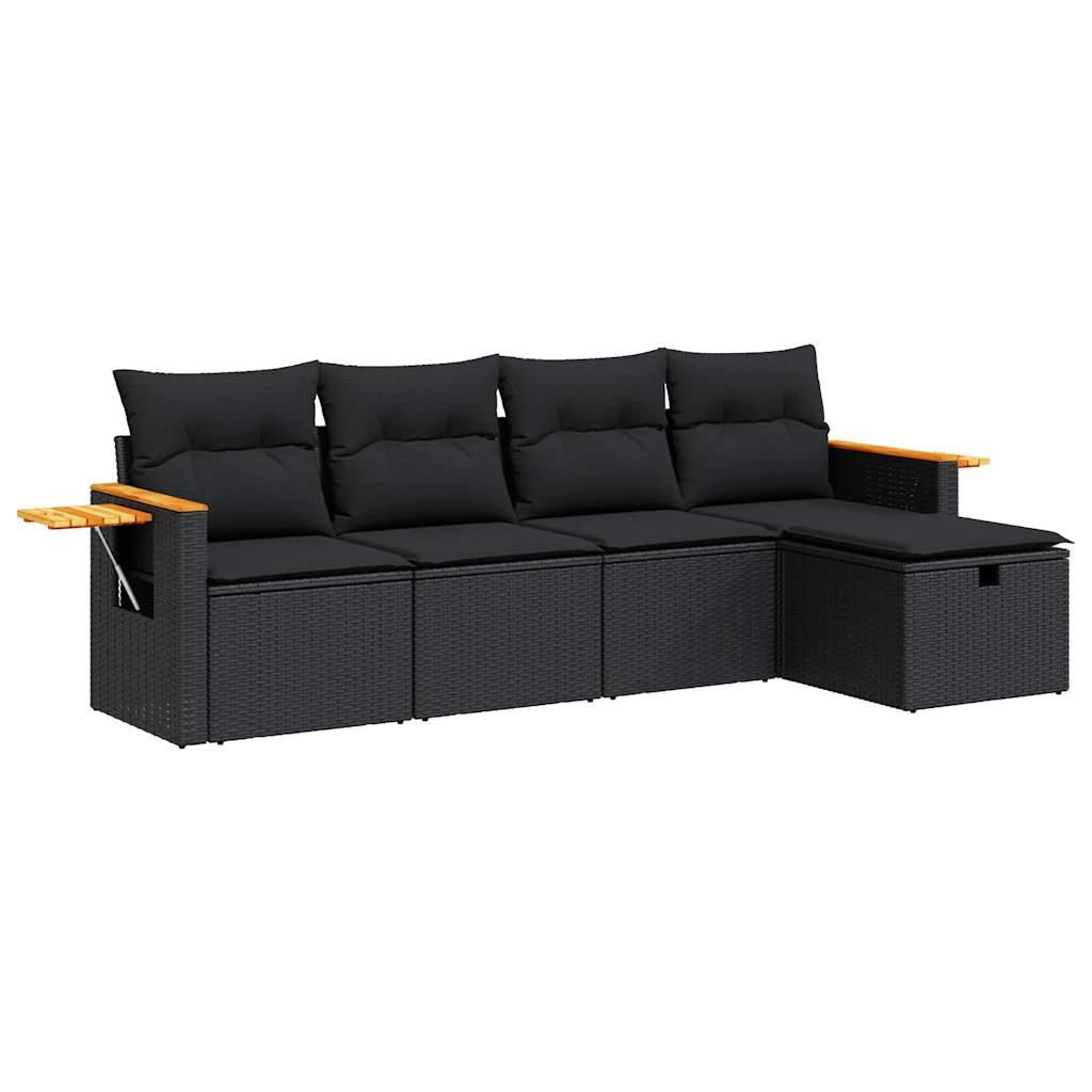 Set Divani da Giardino 5 pz con Cuscini in Polyrattan Nero