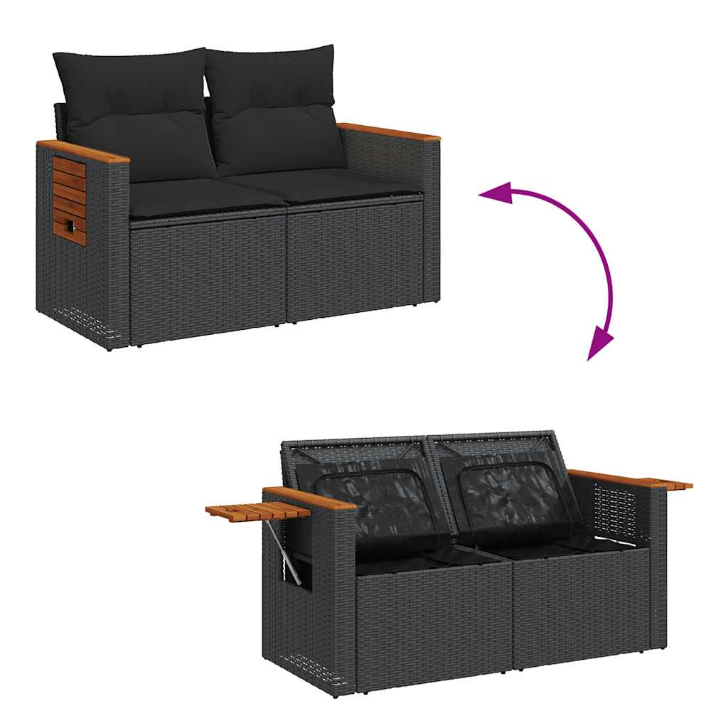 Set Divani da Giardino 5 pz con Cuscini in Polyrattan Nero