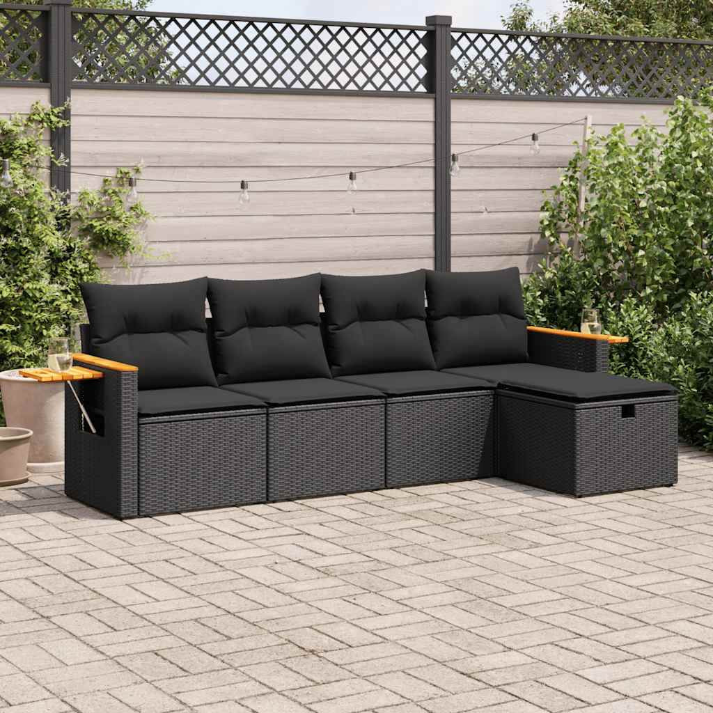 Set Divani da Giardino 5 pz con Cuscini in Polyrattan Nero