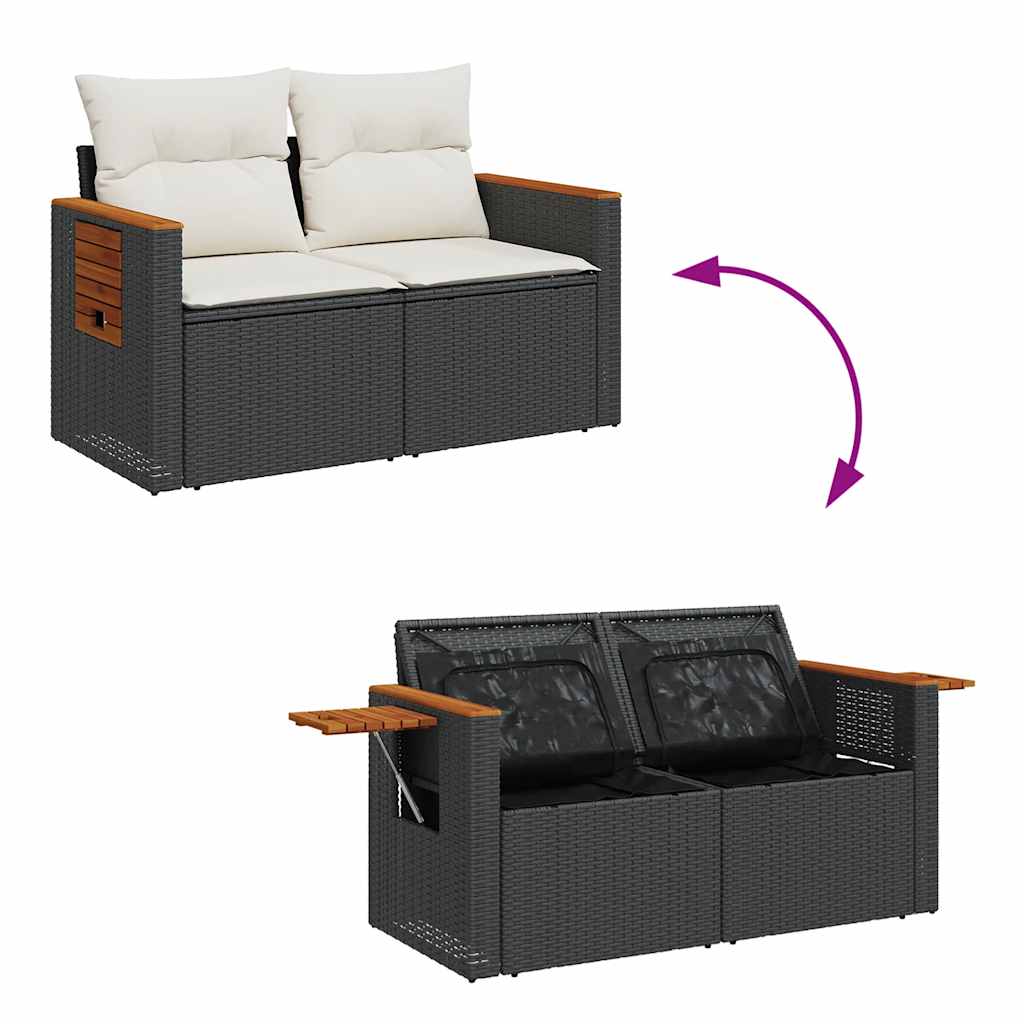 Set Divani da Giardino 5 pz con Cuscini in Polyrattan Nero