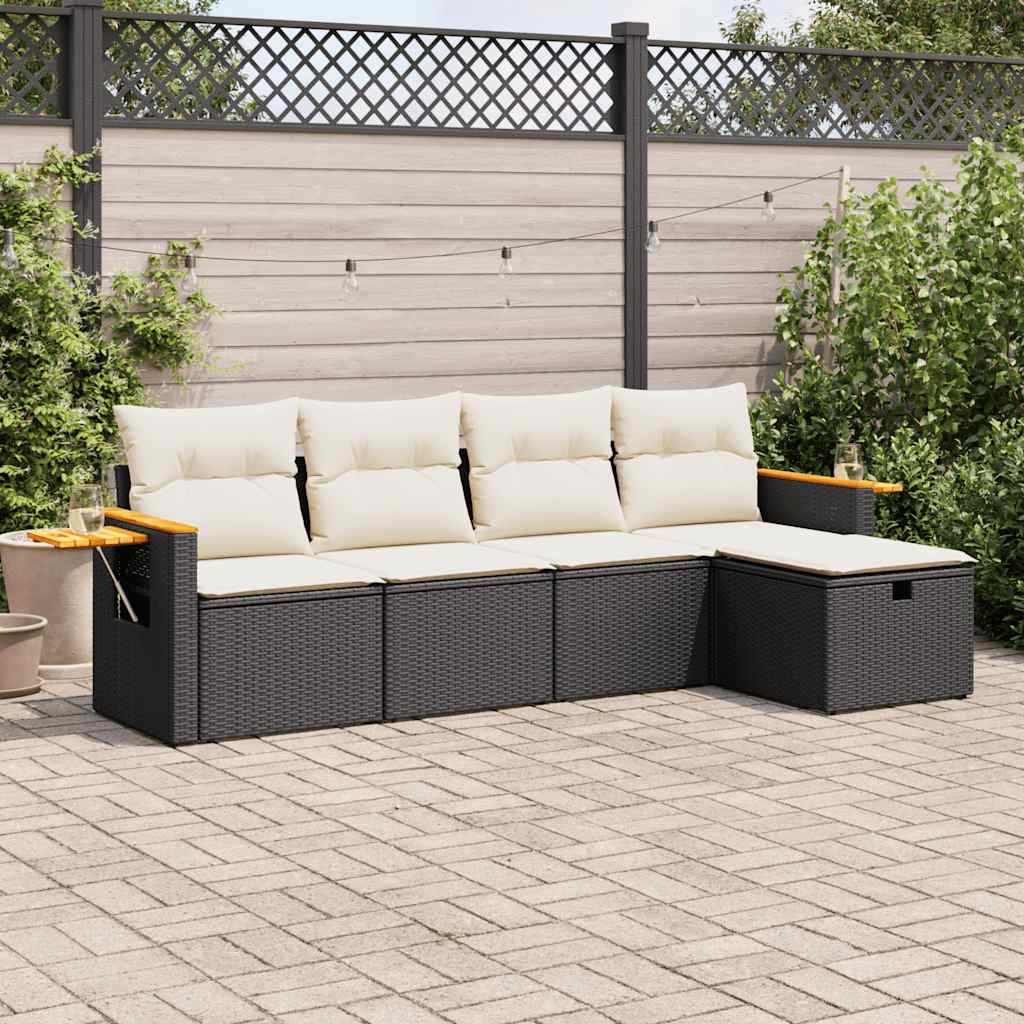 Set Divani da Giardino 5 pz con Cuscini in Polyrattan Nero