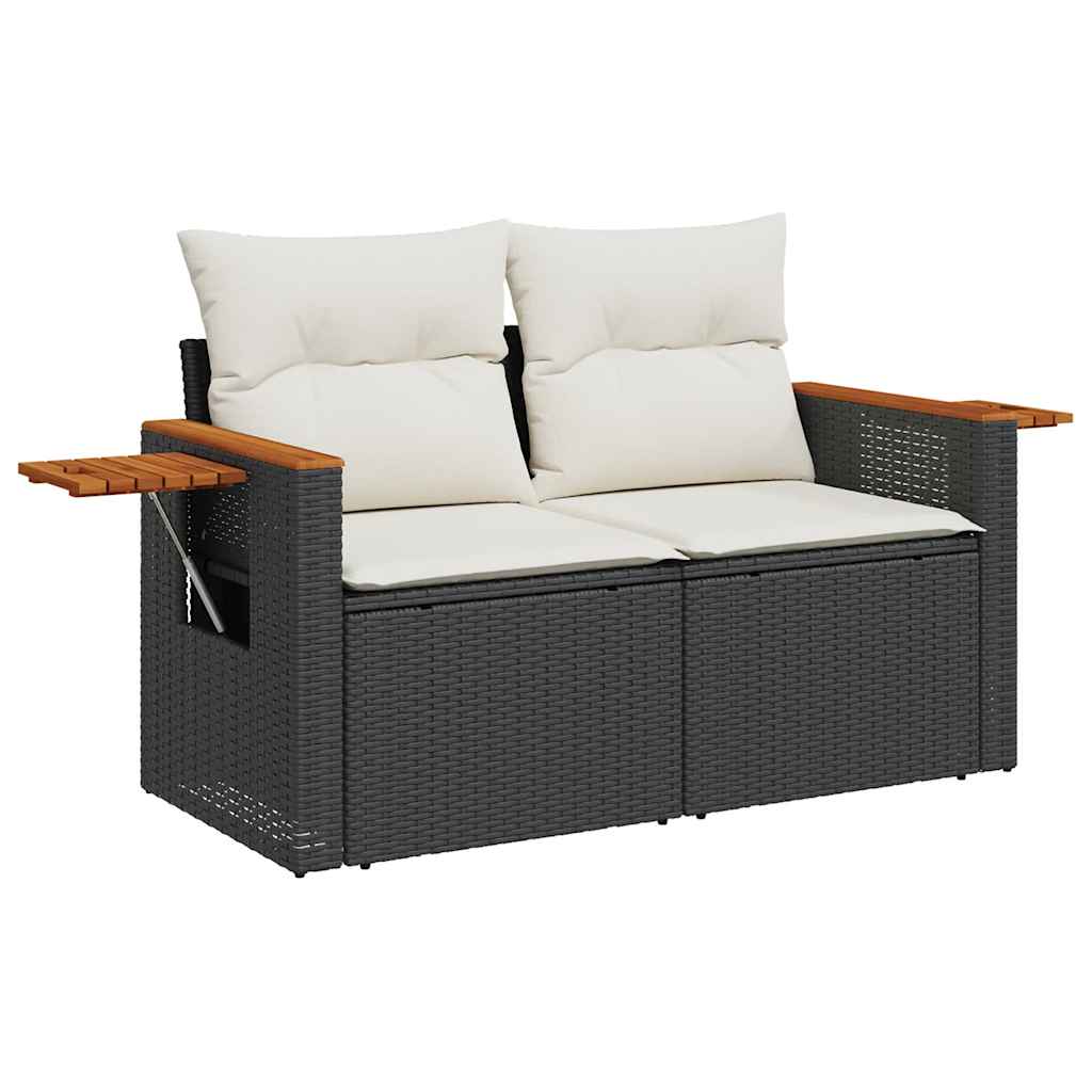 Set Divano da Giardino 6 pz con Cuscini Nero in Polyrattan