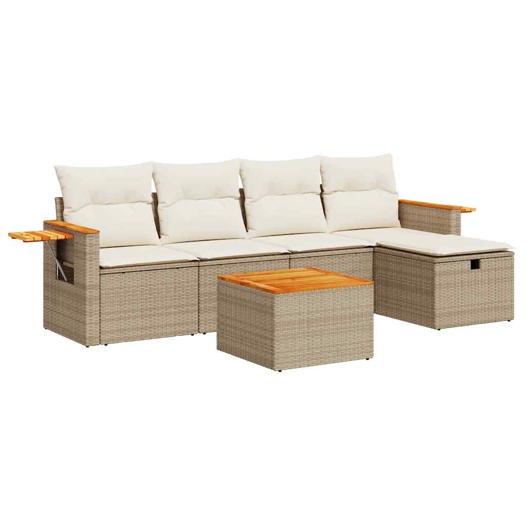 Set Divano da Giardino 6 pz con Cuscini Beige in Polyrattan