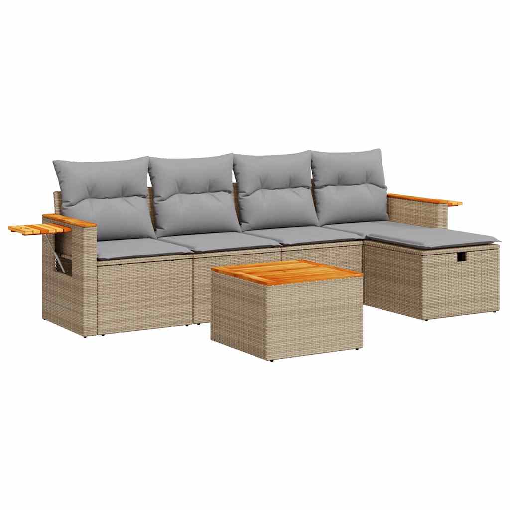 Set Divano da Giardino 6 pz con Cuscini Beige in Polyrattan