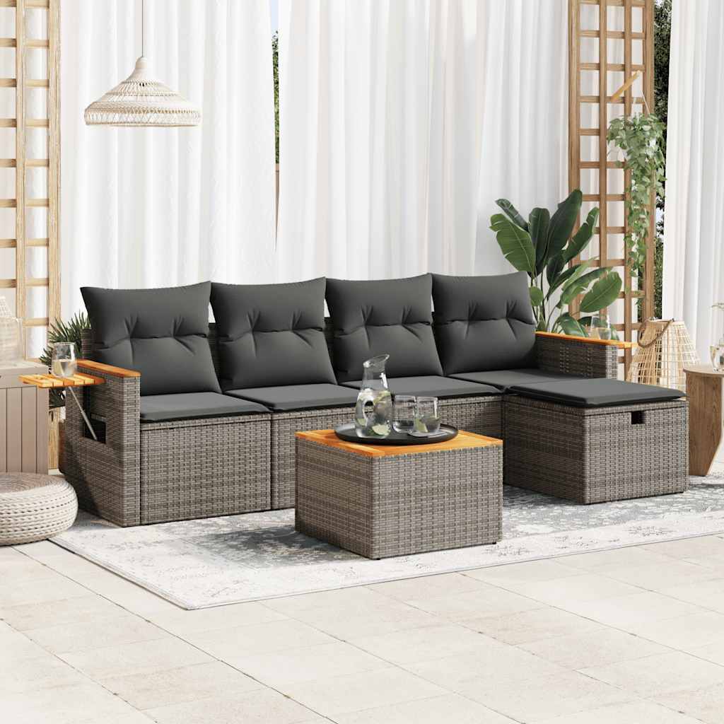 Set Divano da Giardino 6 pz con Cuscini Grigio in Polyrattan