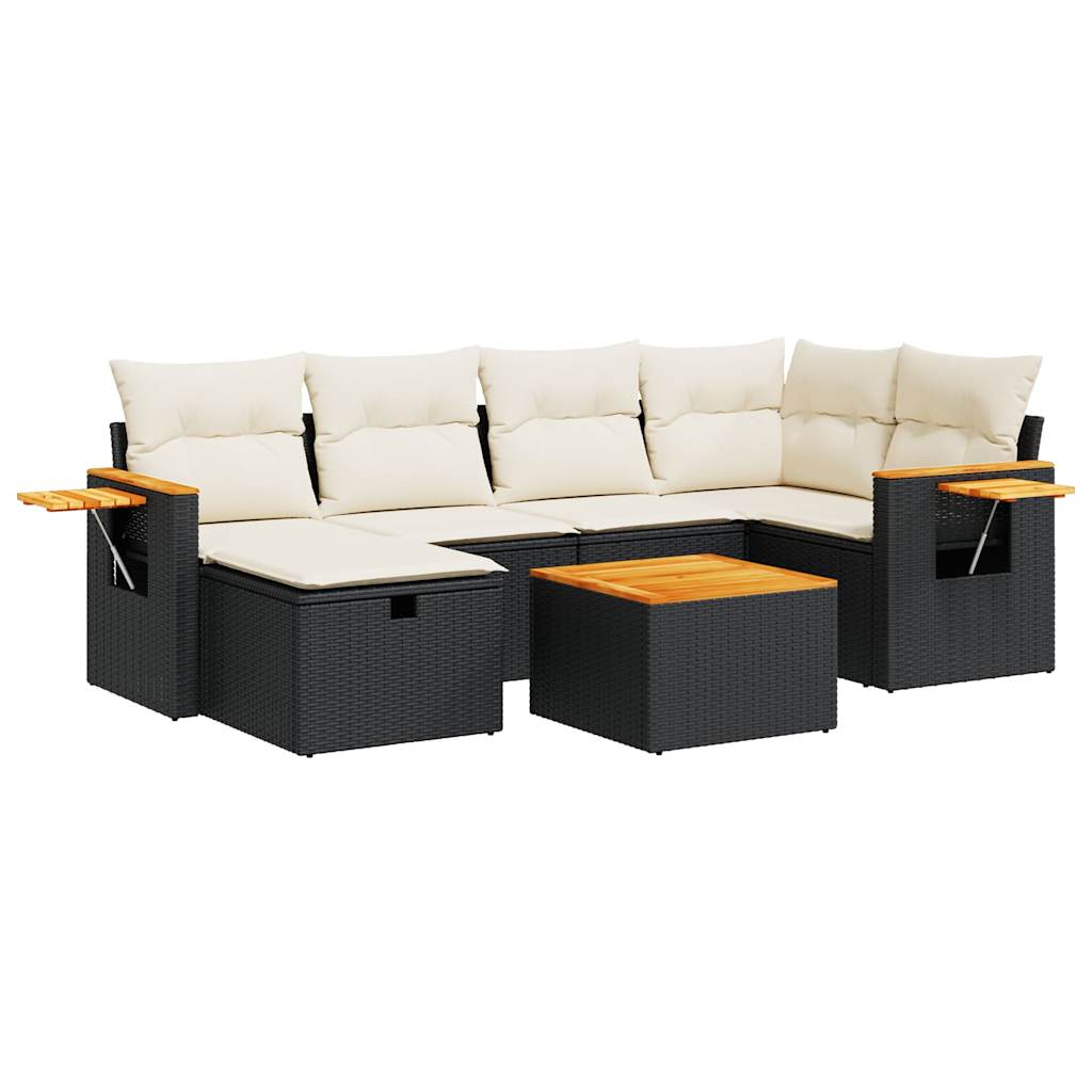 Set Divani da Giardino con Cuscini 7pz Nero Polyrattan